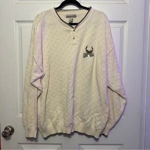 Vintage Fieldmaster Cream Sweater with Deer Embroidery Size XL-Tall